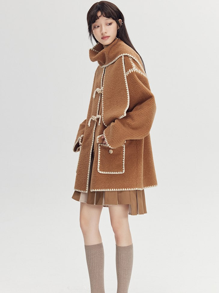 Embroidered Lamb Wool Shell Coat - chiclara