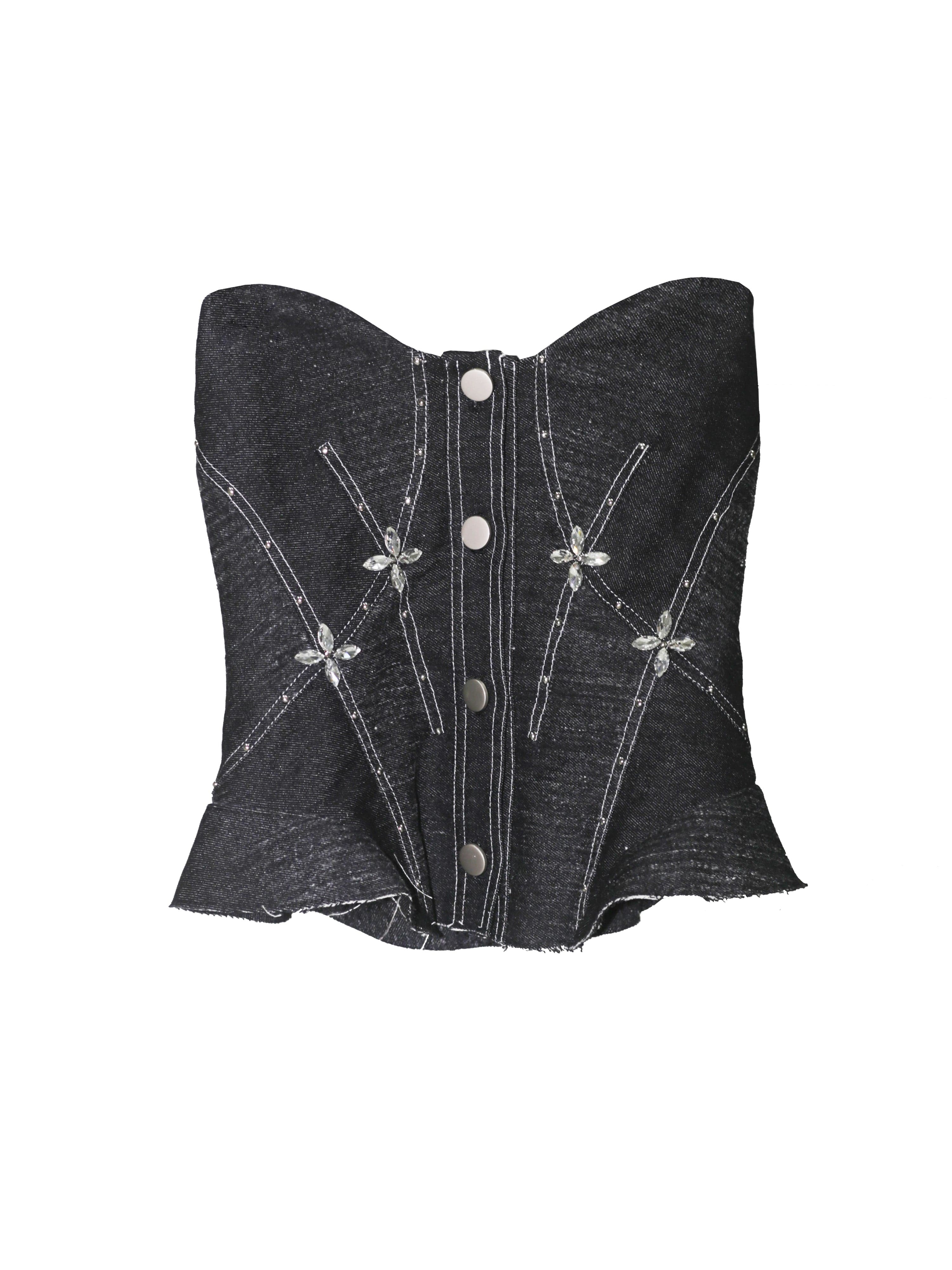 Denim Rivet Tube Top - chiclara