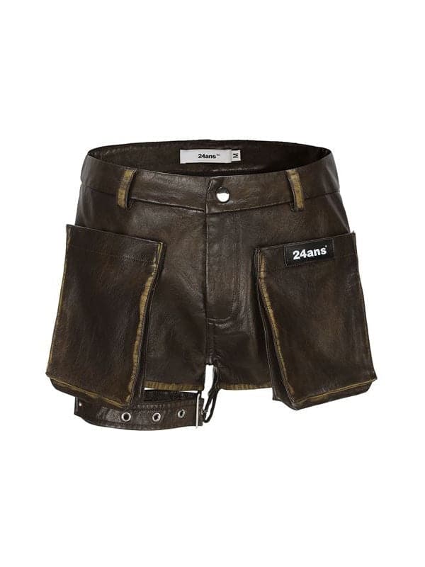 Leather Short Pants With Stylish Straps - chiclara