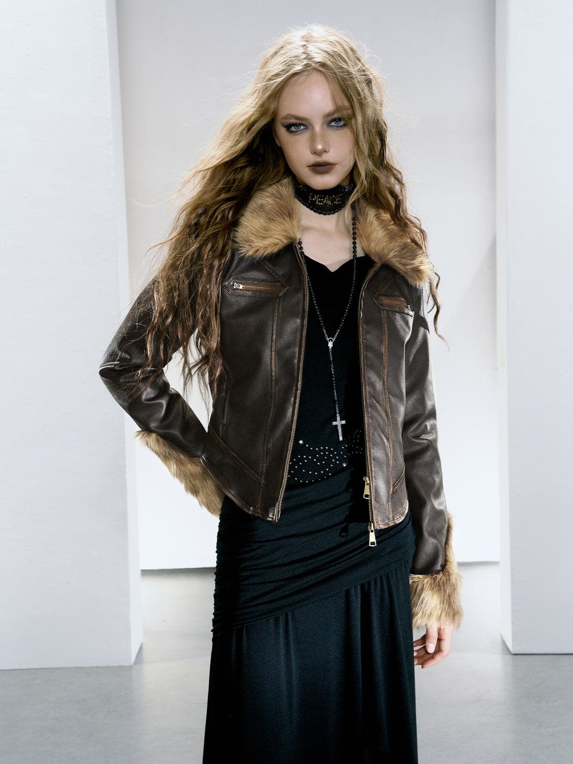 Luxury Quilted Leather Jacket With Fur Collar - chiclara