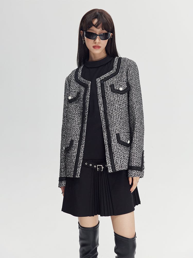 Small Square Collar Tweed Fragrance Jacket - chiclara