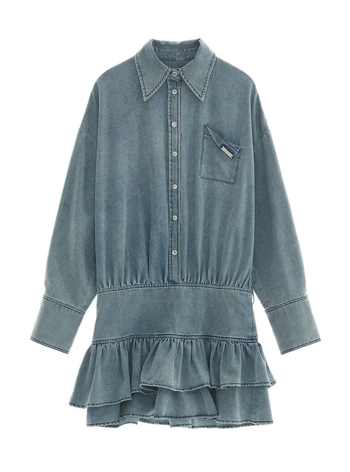 Vintage Denim Shirt Dress - chiclara