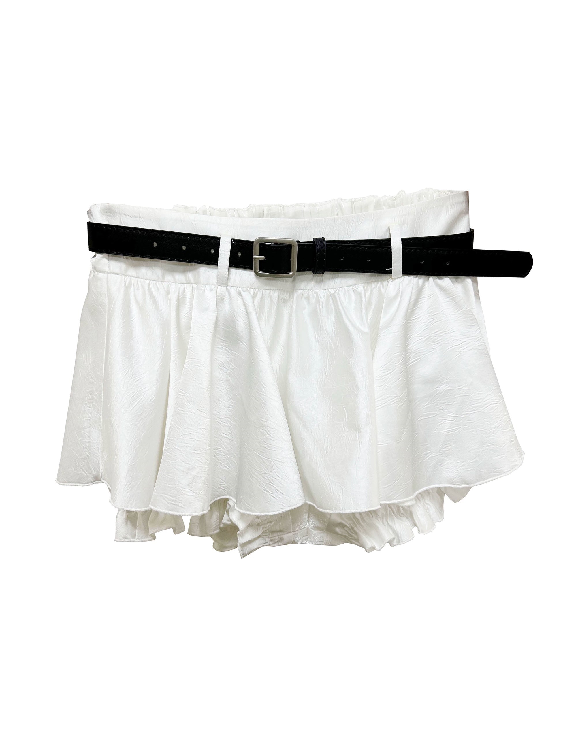 Ruffled Mini Skirt With Belt Embellishment - chiclara