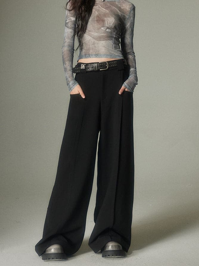 Rivet Wide-Leg Pants In Solid Colors - chiclara