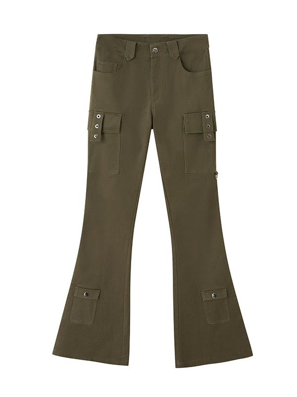 Micro-Flared Pants With Flap Pocket Design - chiclara