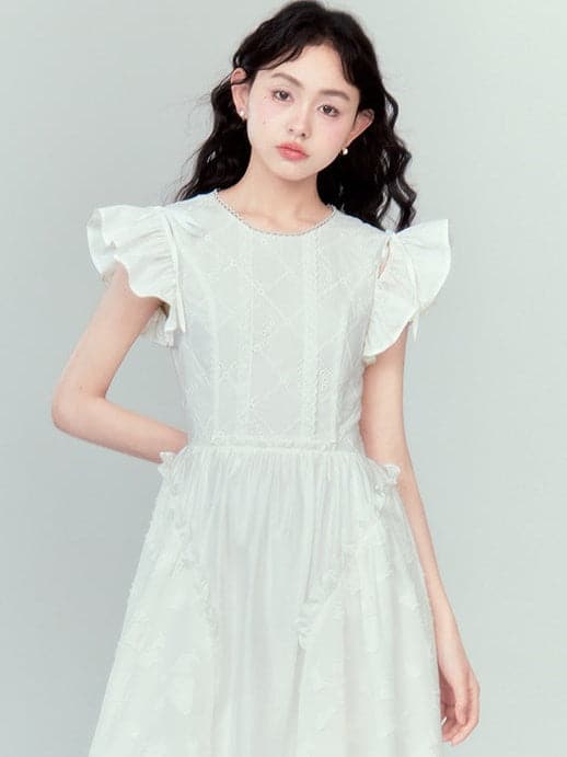 Lace Ruffled Flying Sleeve Dress - chiclara