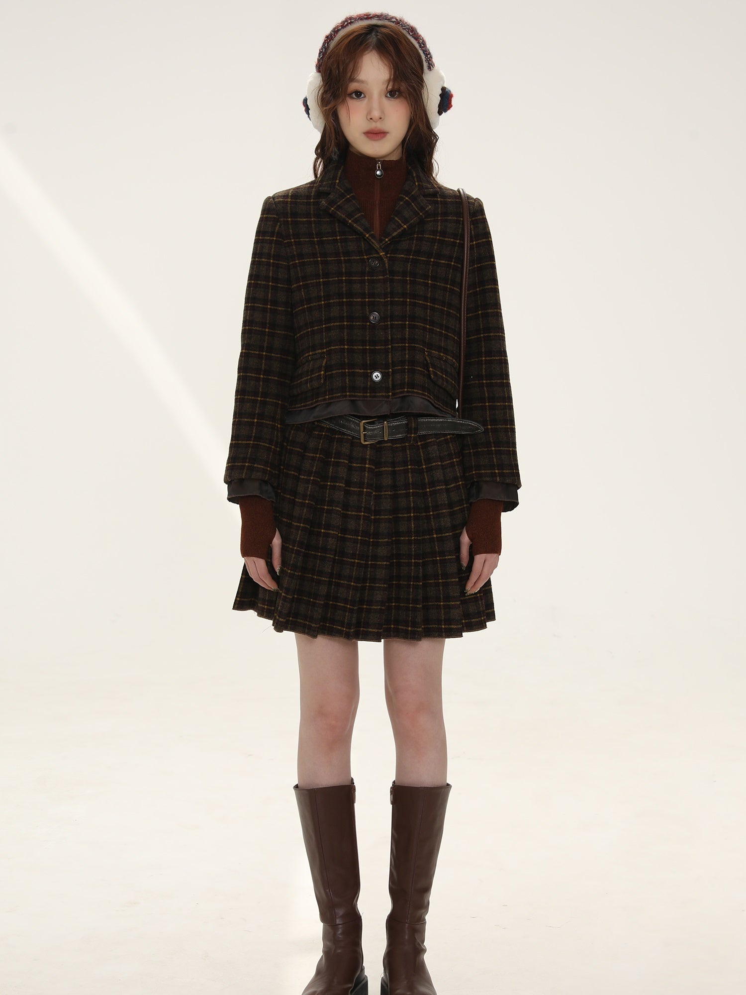 Wool Plaid Short Jacket - chiclara