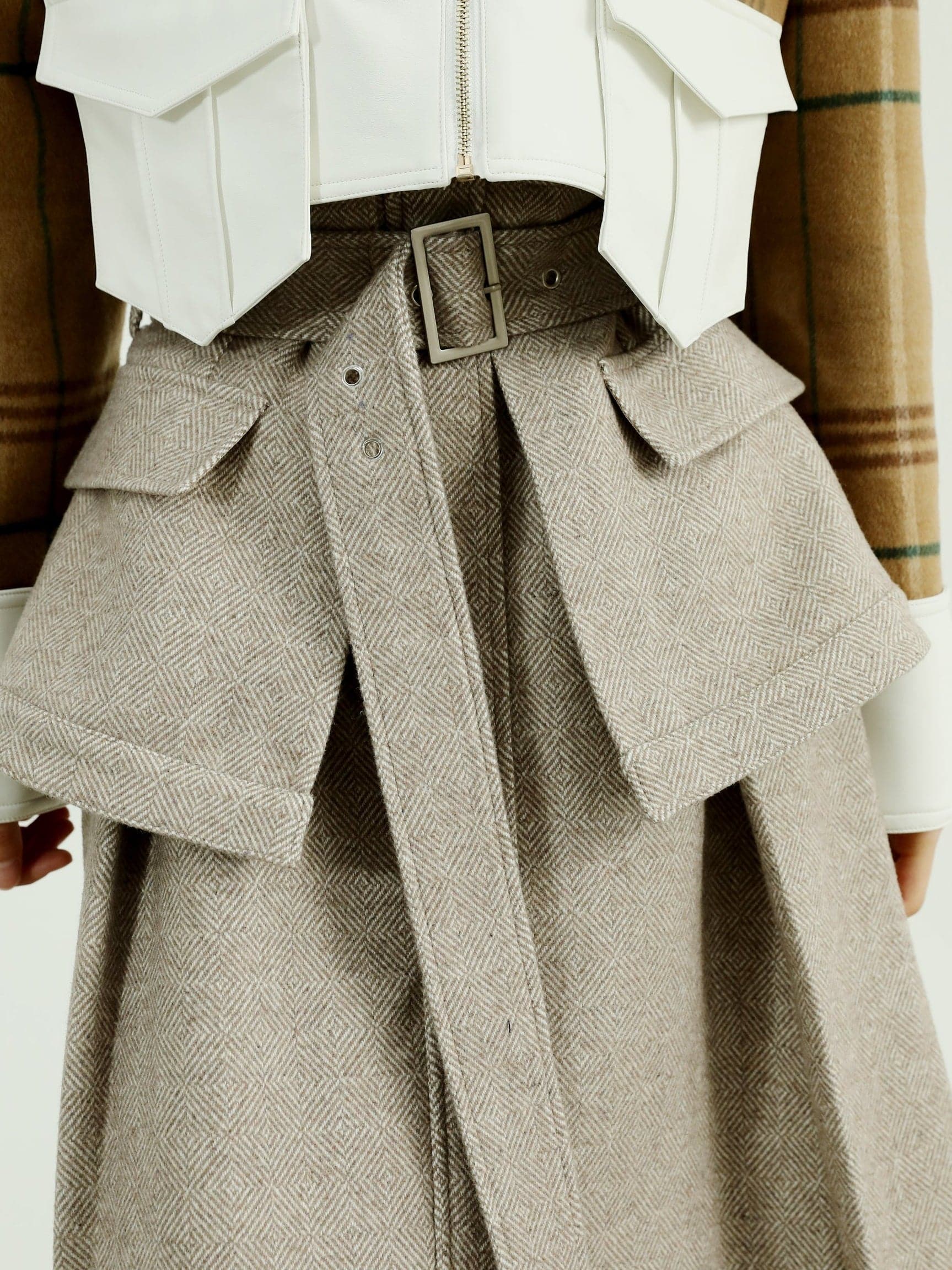 Herringbone Wool Skirt With High Waist Design - chiclara