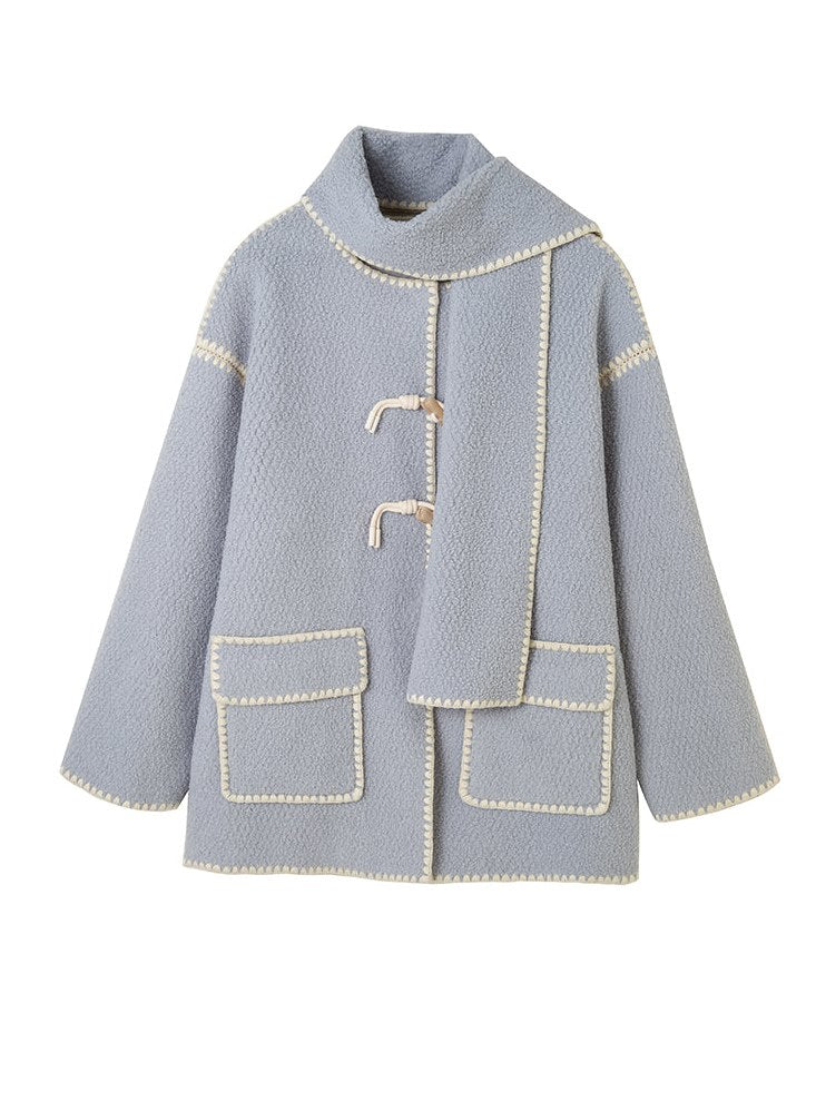 Embroidered Lamb Wool Shell Coat - chiclara