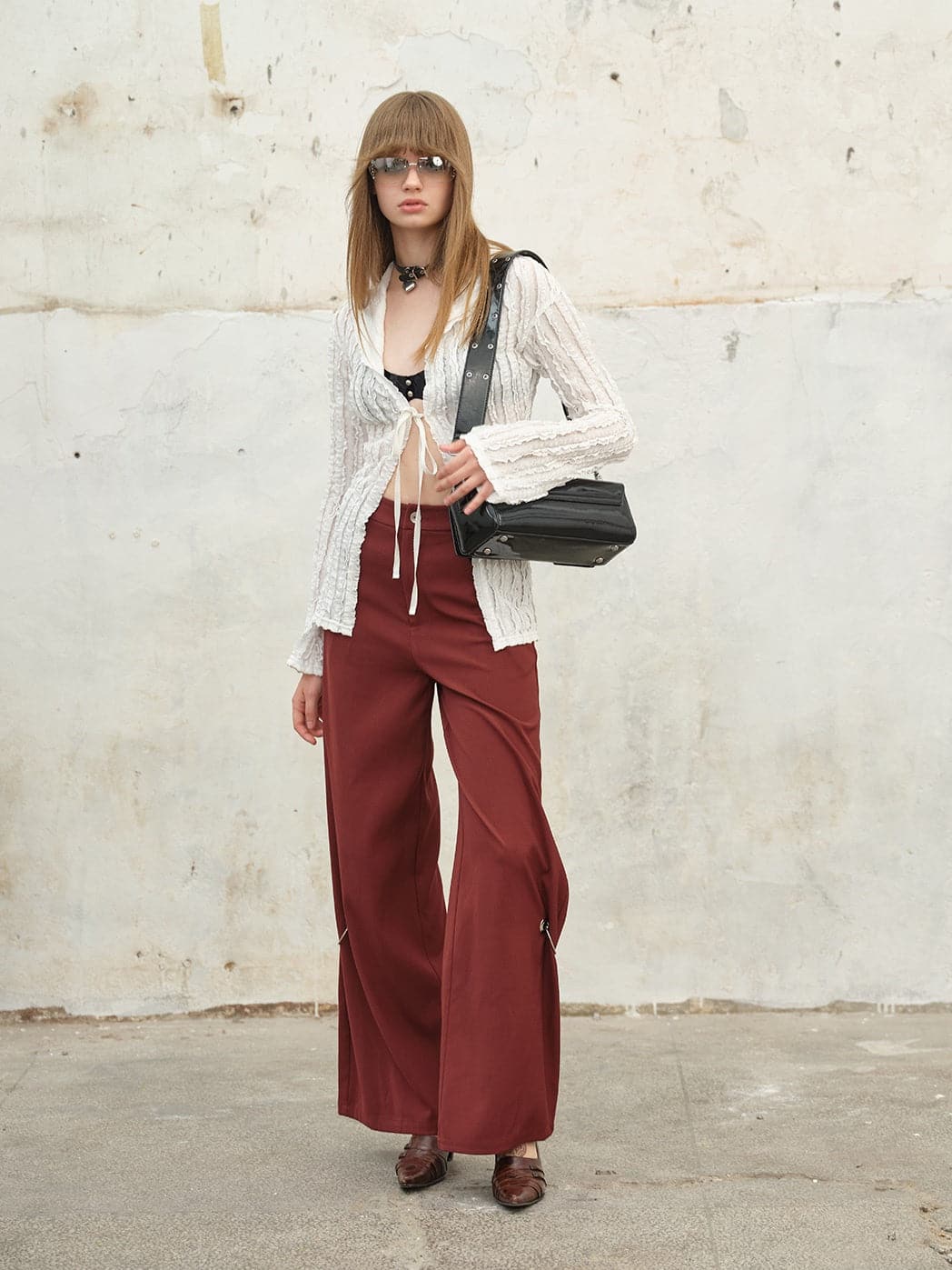 Elegant Draped Wide-Leg Trousers - chiclara