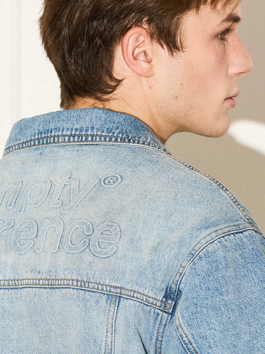 Embossed Logo Denim Jacket - chiclara