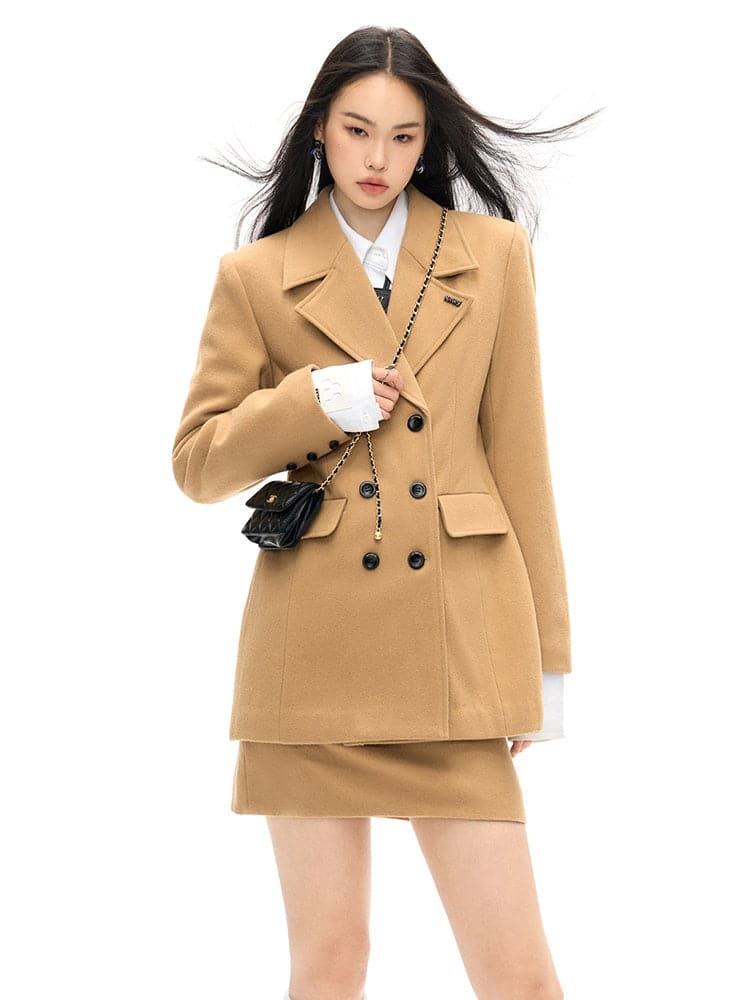 Double Button Wool Coat ＆ Mini Skirt - chiclara