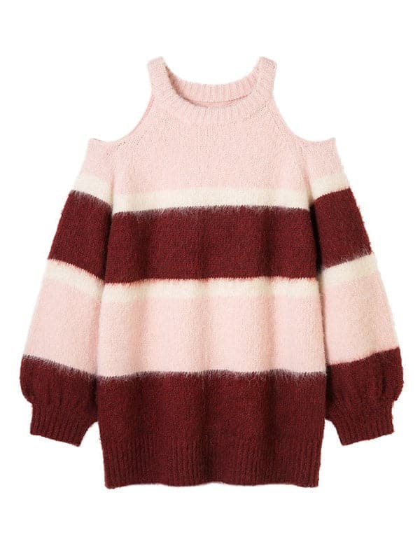 Striped Off-Shoulder Sweater - chiclara