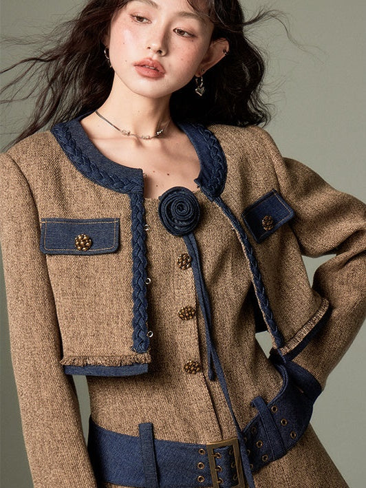 Tweed Short Jacket & Slip Skirt Combo - chiclara