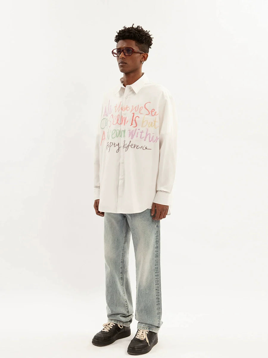 Graffiti Letter Print Long Sleeve Shirt - chiclara