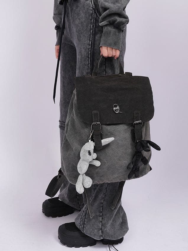 Denim Leather Maxi Backpack - chiclara