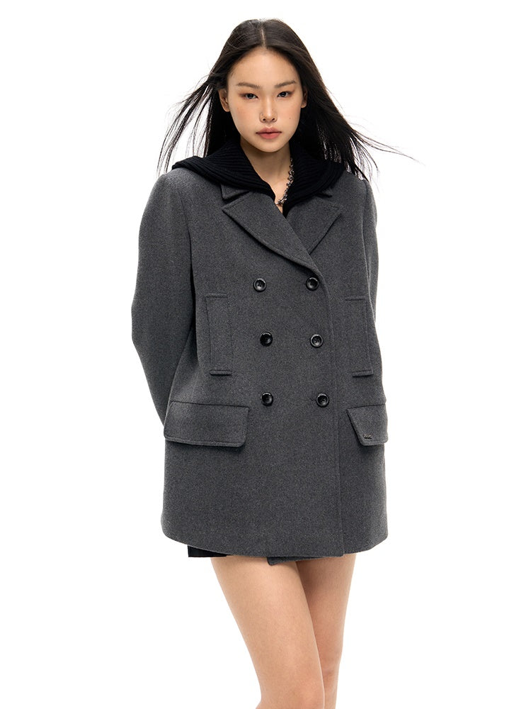 Removable Hood Double Button Coat - chiclara