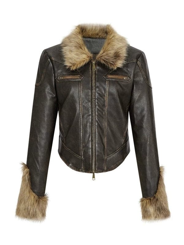 Luxury Quilted Leather Jacket With Fur Collar - chiclara