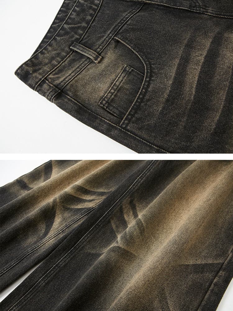 Large Pocket Distressed Straight Jeans - chiclara