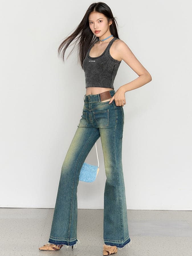 High Waist Retro Wash Bootcut Jeans - chiclara