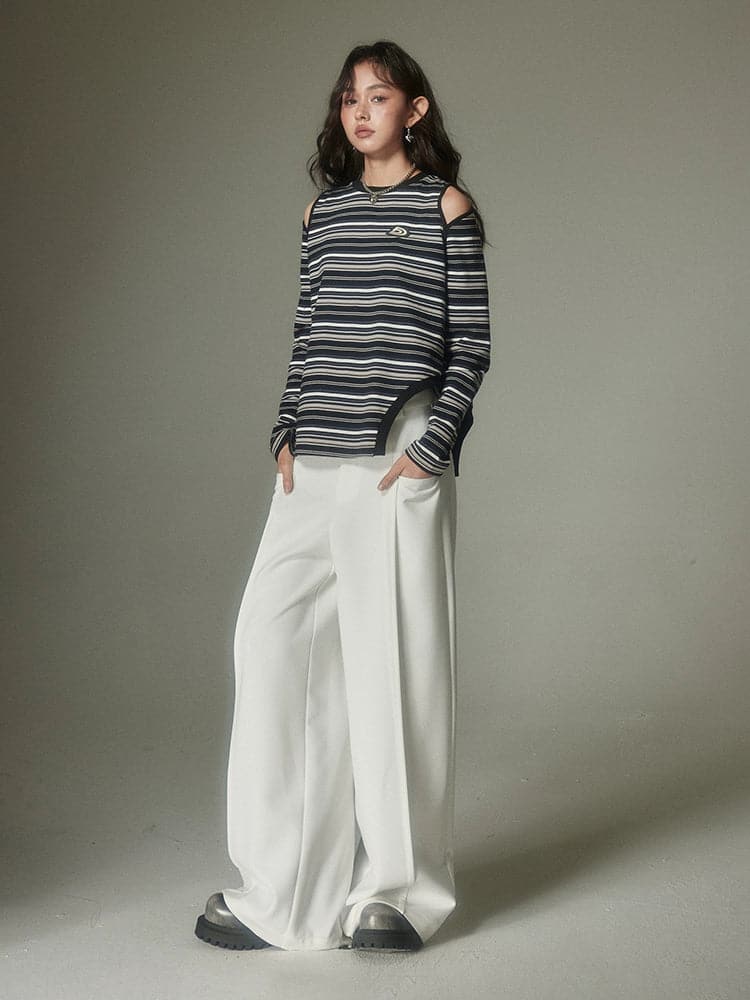 Rivet Wide-Leg Pants In Solid Colors - chiclara