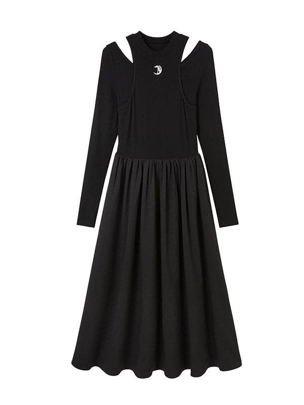 Long Sleeve A-Line Knit Dress - chiclara