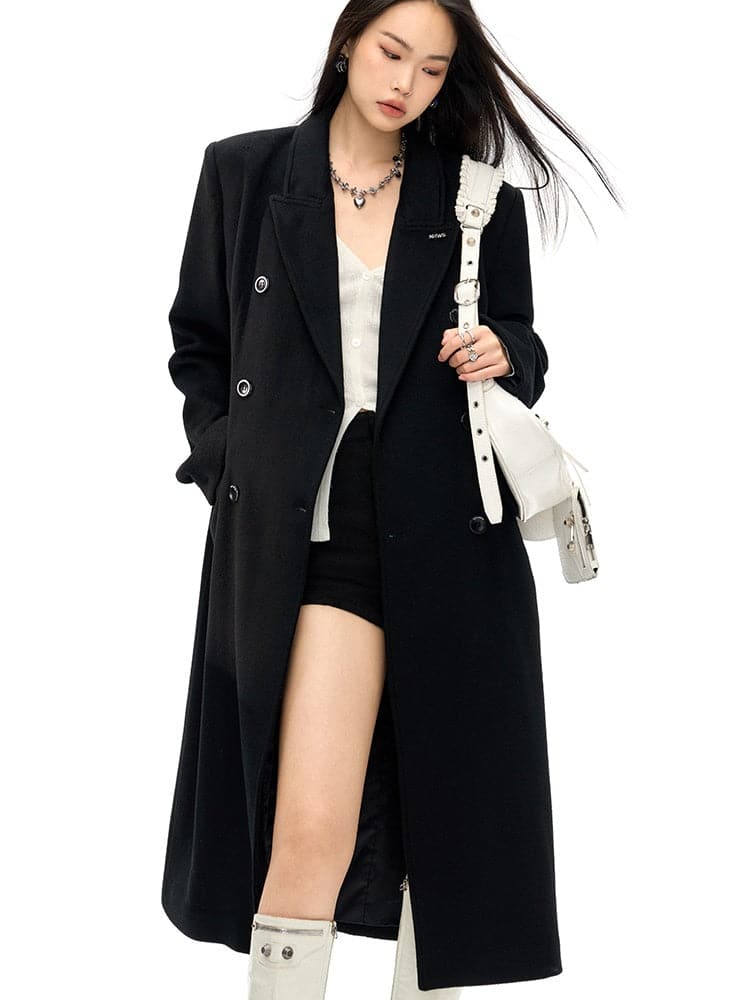 Slim Waist Double Blest Long Coat - chiclara