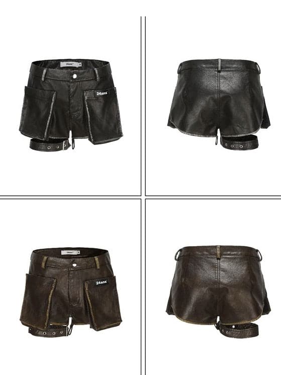 Leather Short Pants With Stylish Straps - chiclara