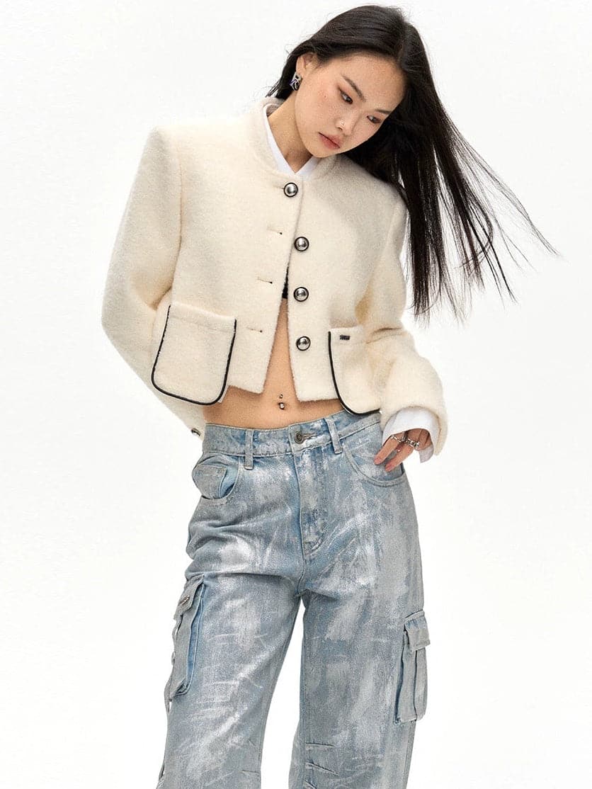 Silver Buckle Cropped Jacket - chiclara