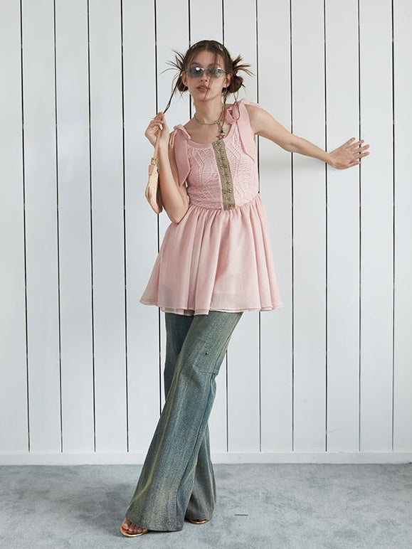 Elegant Ribbon Strap Sleeveless Dress - chiclara