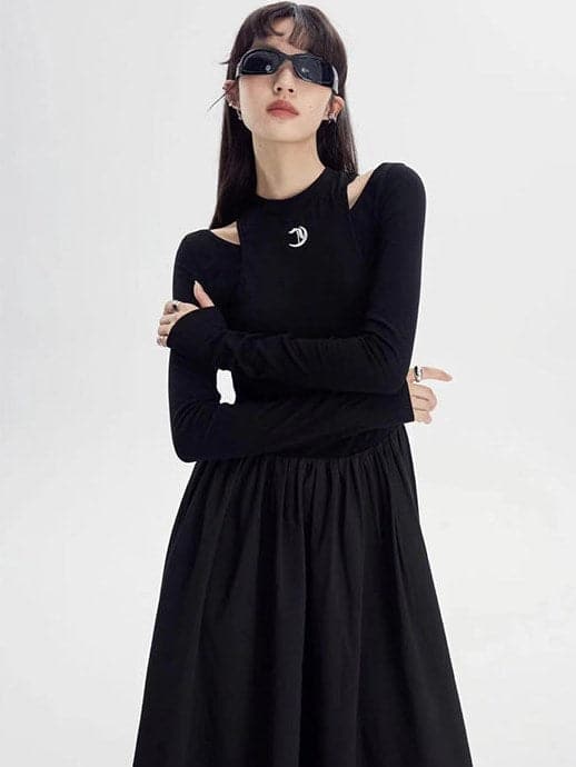 Long Sleeve A-Line Knit Dress - chiclara