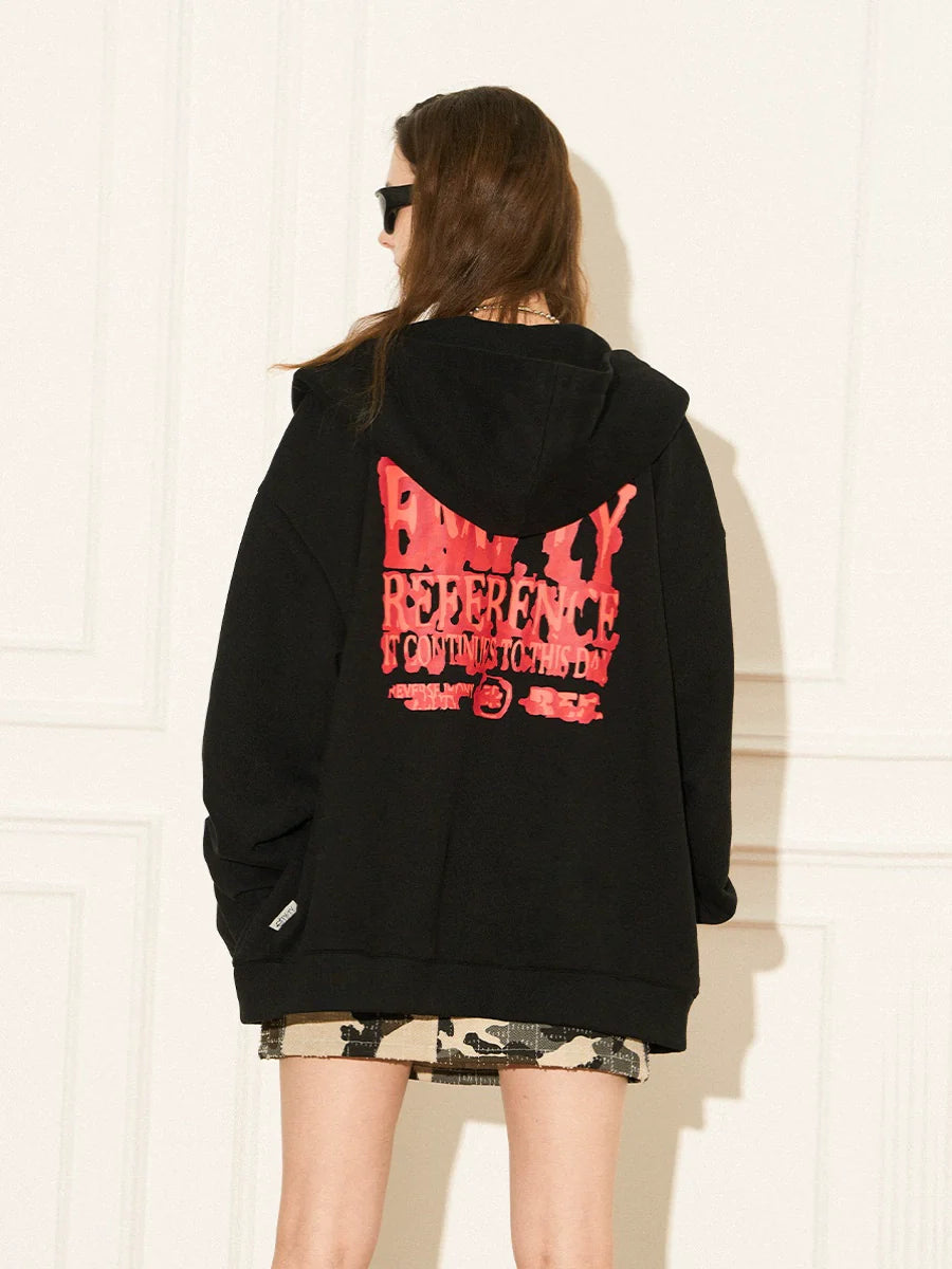 Scorched Pattern Zipper Hoodie - chiclara