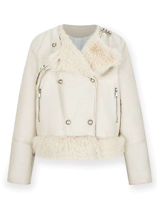 Large Lapel Eco-Friendly Fur Leather Jacket - chiclara