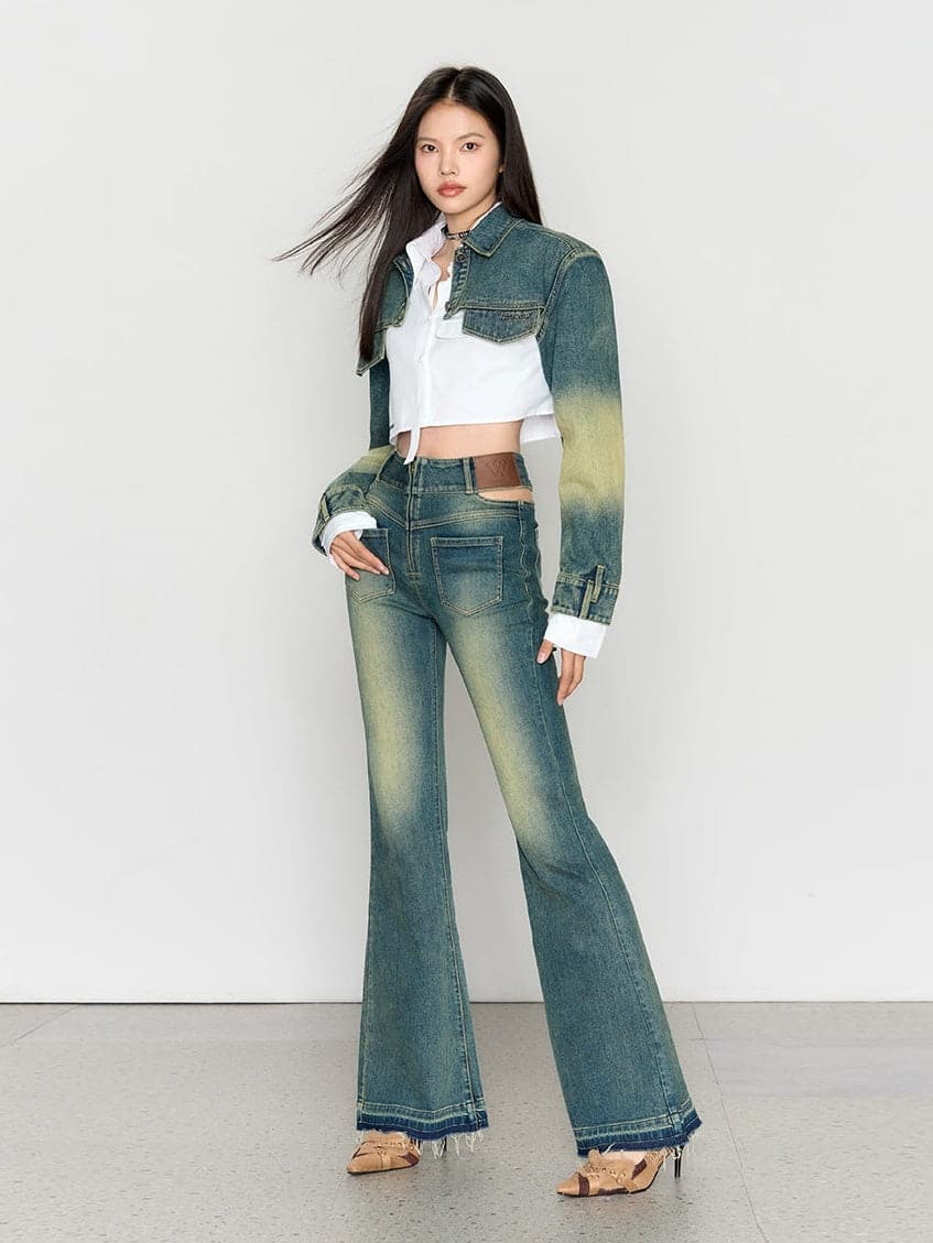 High Waist Retro Wash Bootcut Jeans - chiclara