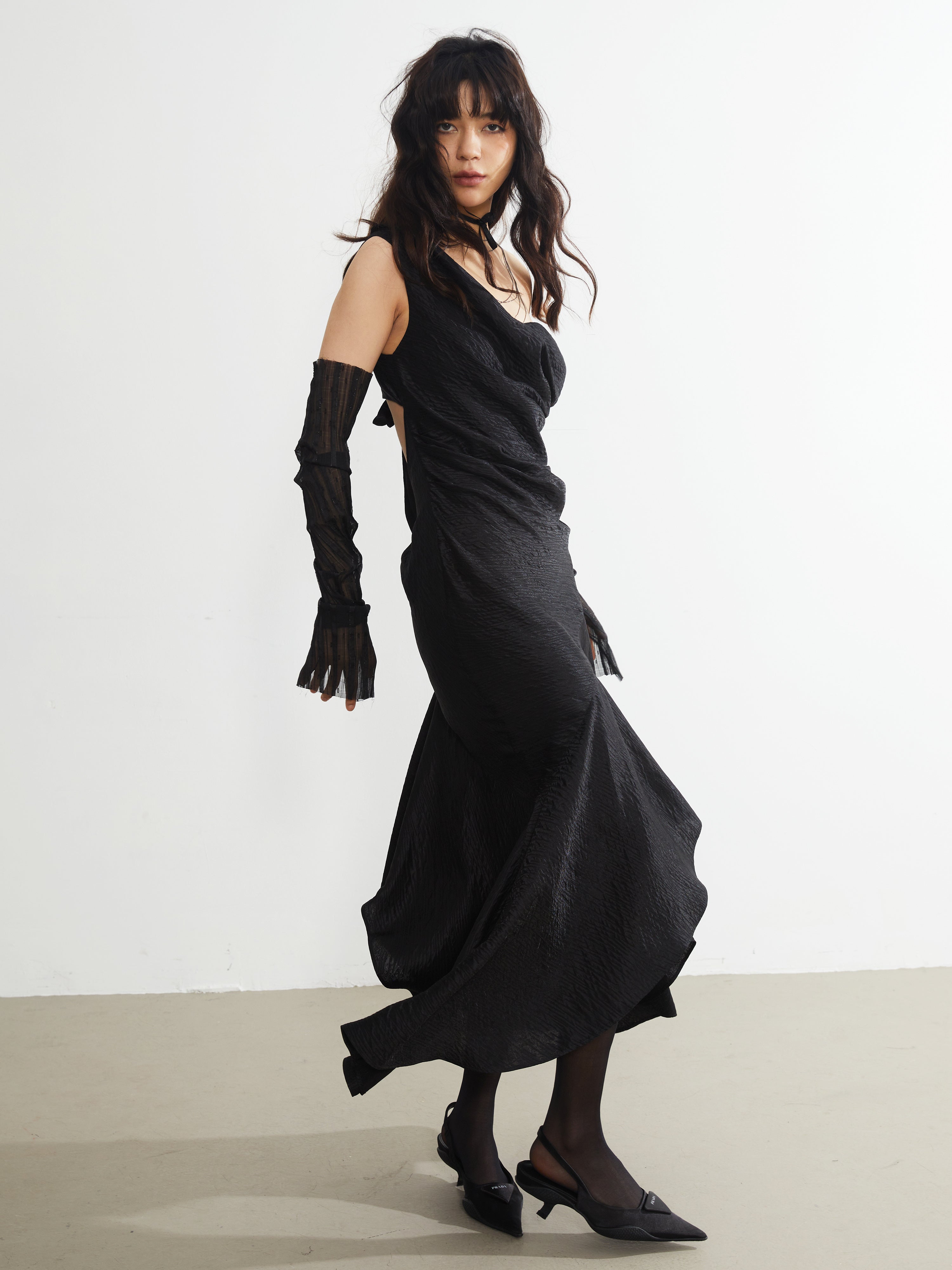 Elegant Satin Black Dress - chiclara