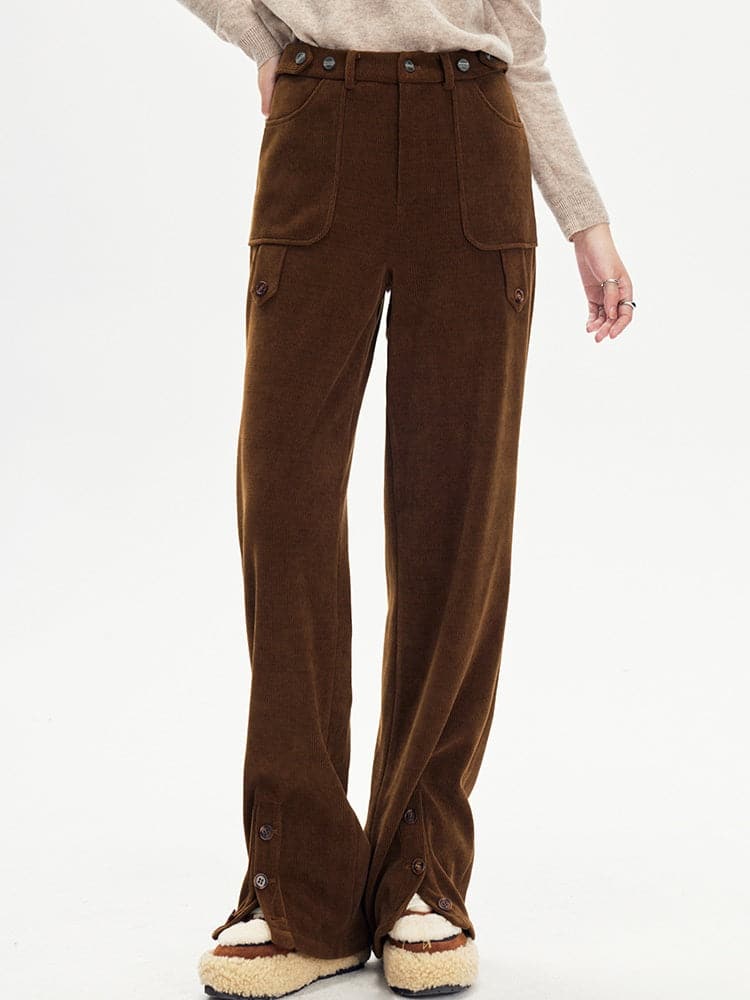 Corduroy Ankle Slit Pants - chiclara