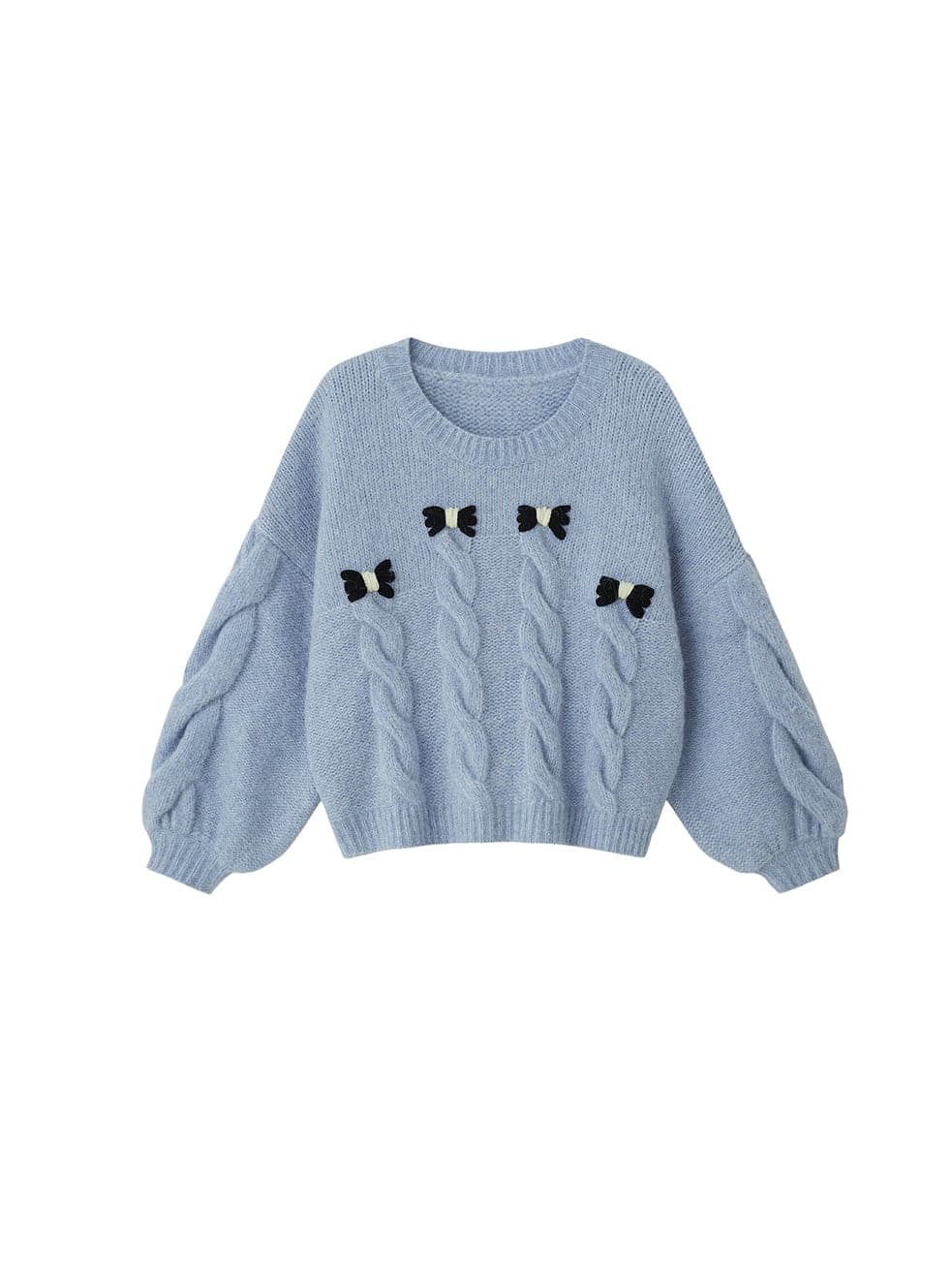 Cable Bow Knit Sweater - chiclara