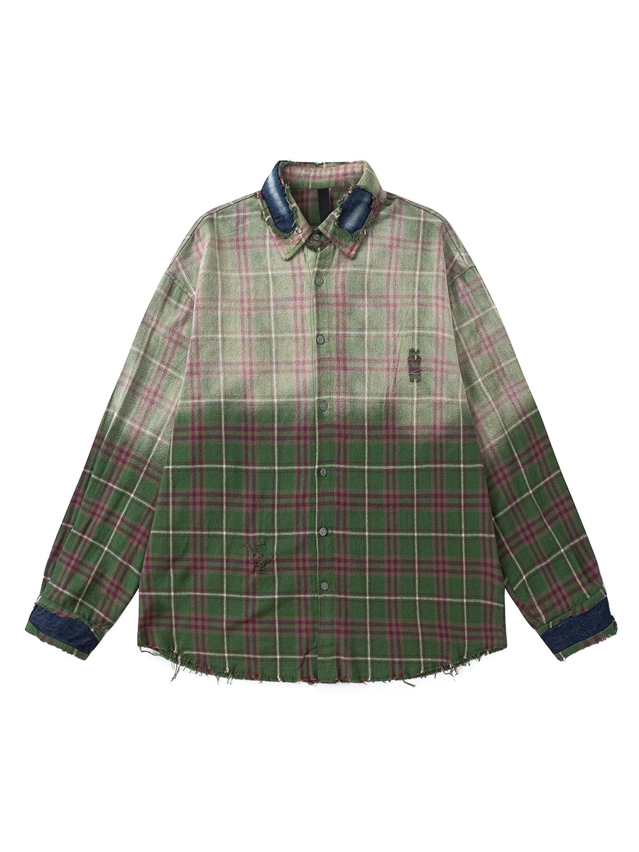 Ombré Plaid Button-Up Shirt - chiclara