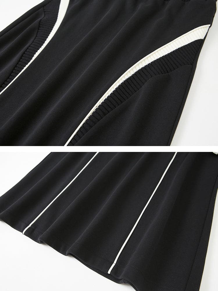 Hooded Half-Zip Sweatshirt & Line Skirt - chiclara