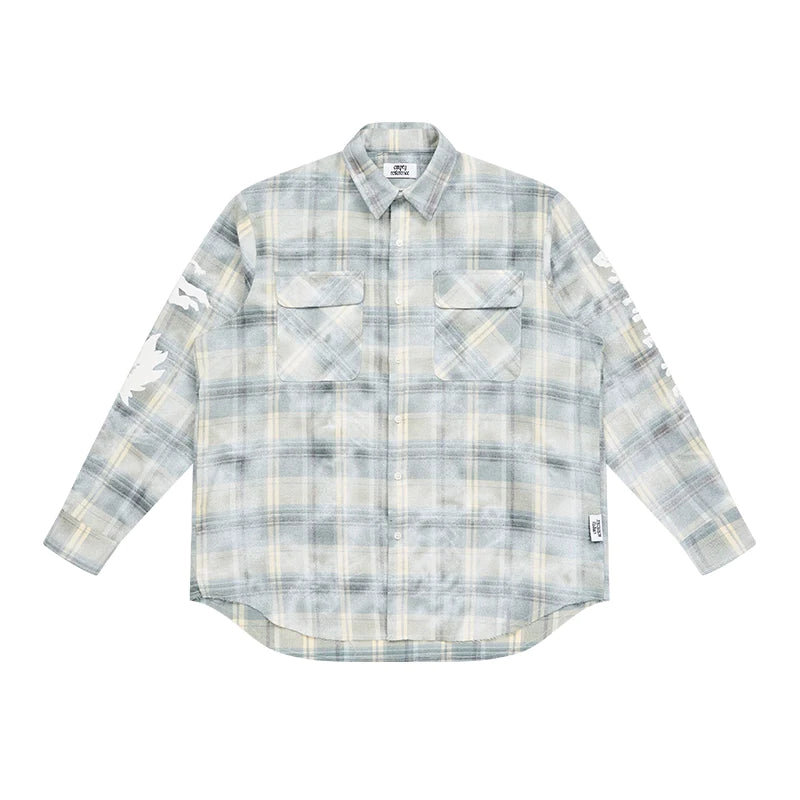 Plaid Raw Edge Bubble Print Shirt - chiclara