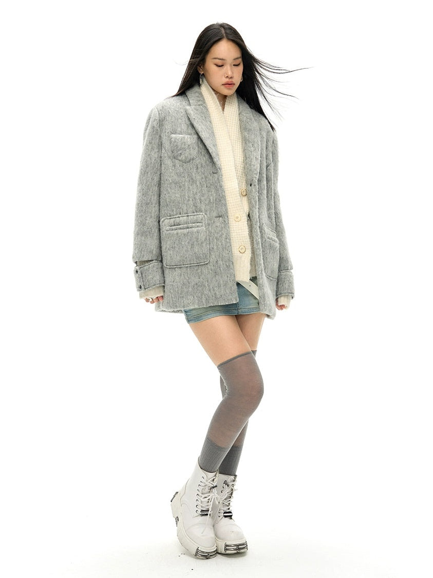 Wool Blend Oversize Jacket Coat - chiclara