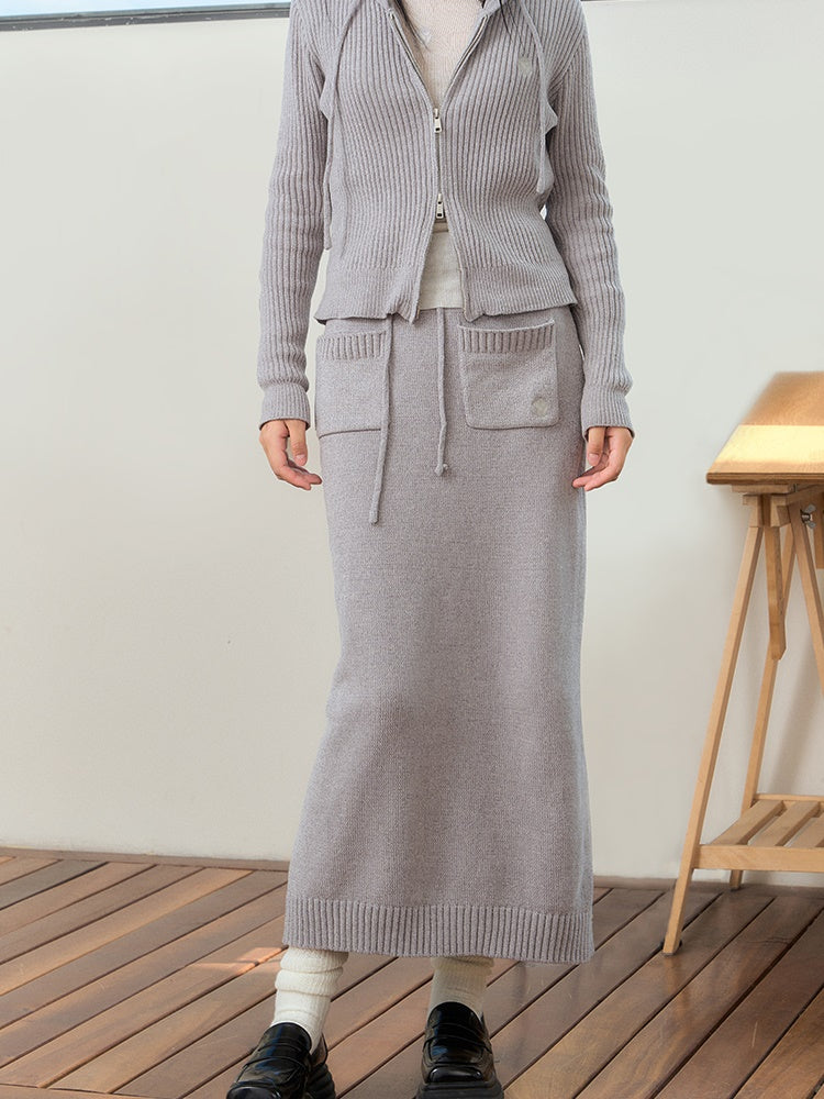 Relaxing Hooded Knitted Parka ＆ Skirt ＆ Pants - chiclara