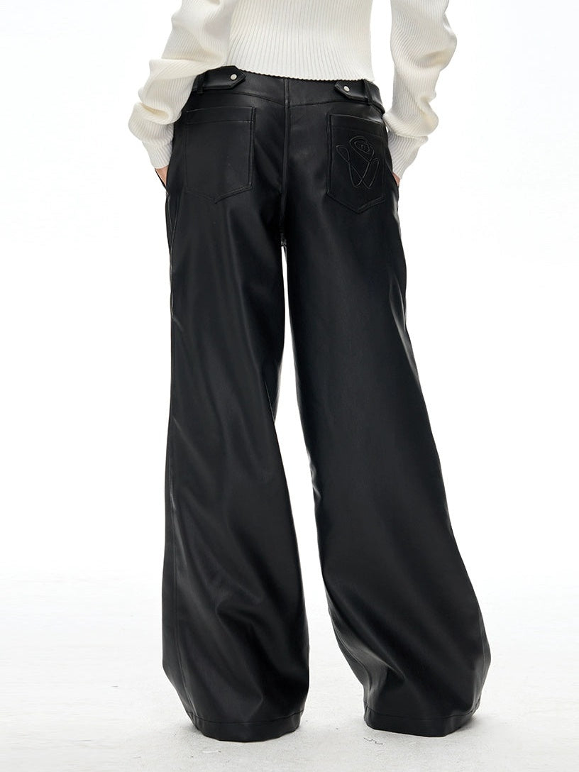 Pu Leather Loose Wide-Leg Casual Pants - chiclara