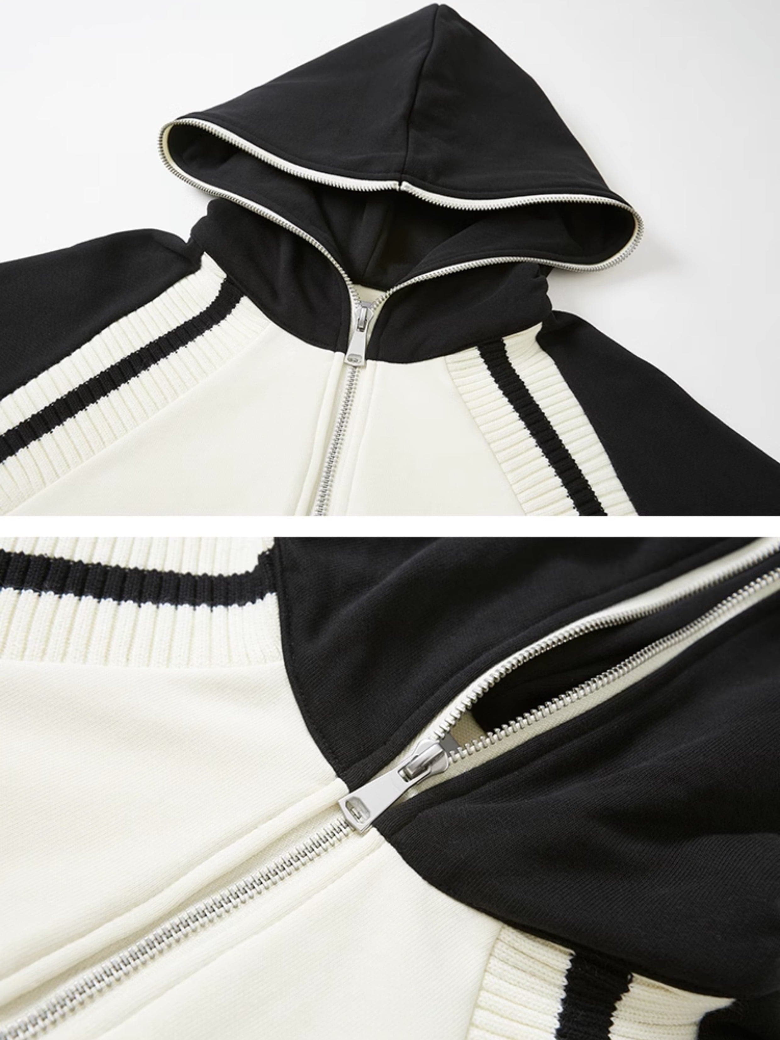 Hooded Half-Zip Sweatshirt & Line Skirt - chiclara
