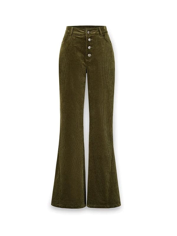 High-Waist Slim Corduroy Bootleg Pants - chiclara