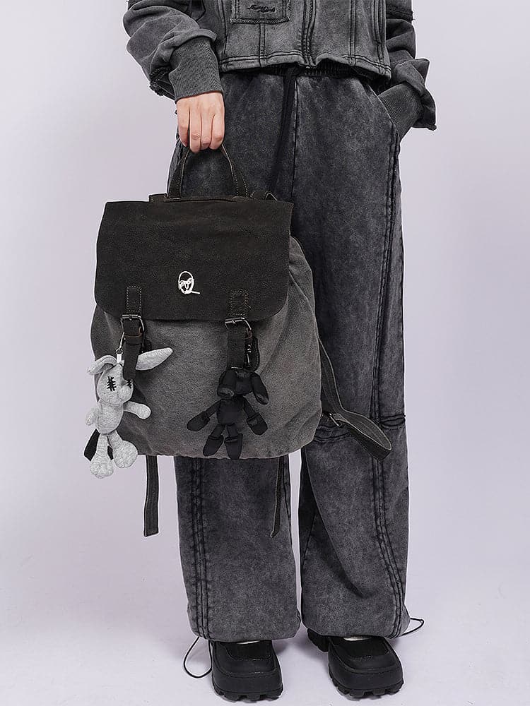 Denim Leather Maxi Backpack - chiclara