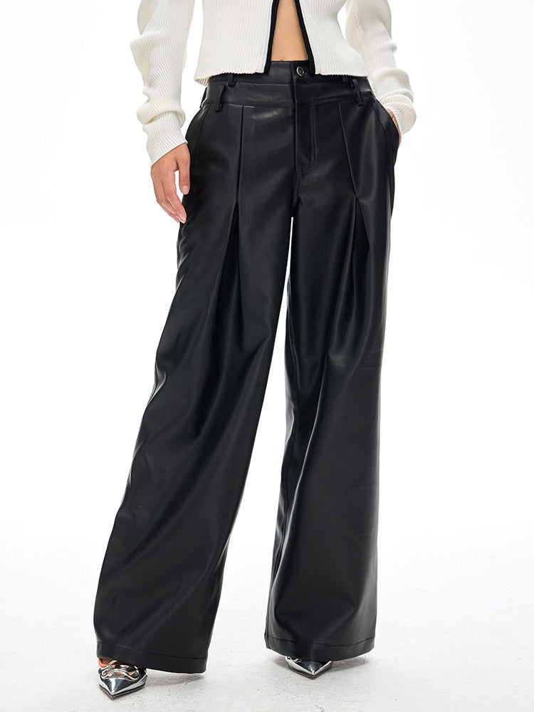 Pu Leather Loose Wide-Leg Casual Pants - chiclara