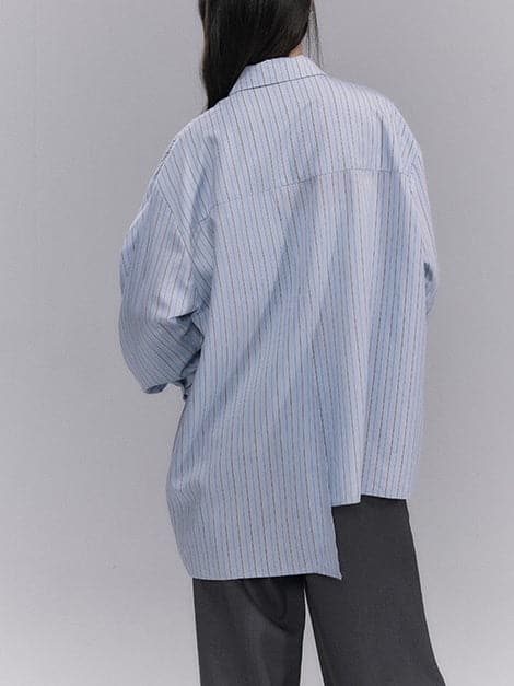 Loose Striped Tie Shirt - chiclara