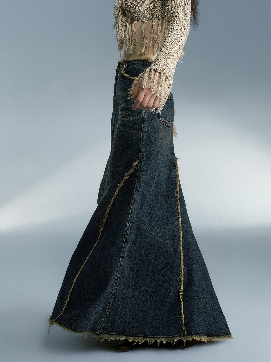 Mermaid Denim Maxi Skirt - chiclara