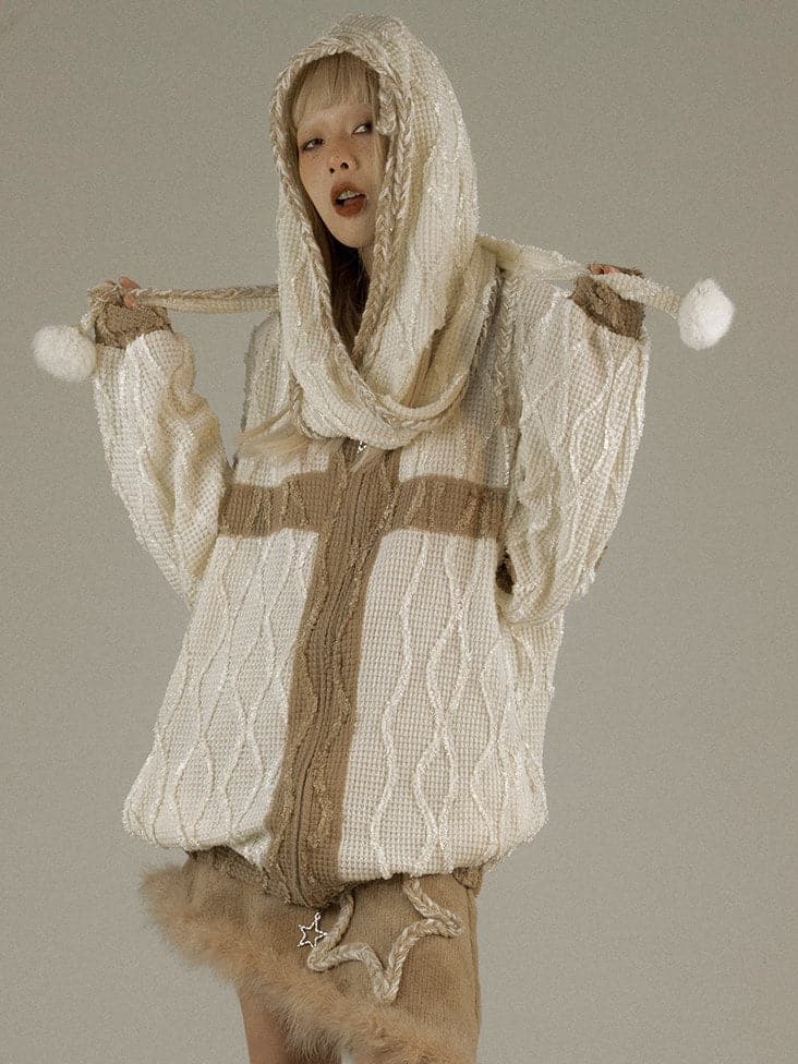 Oversize Hooded Knitted Cardigan - chiclara